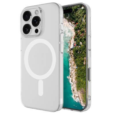 Apple iPhone 16 Pro Max Kılıf Zore M-safe Şarj Özellikli Şeffaf Tek Kamera Çerçeveli Porto Kapak - Zore