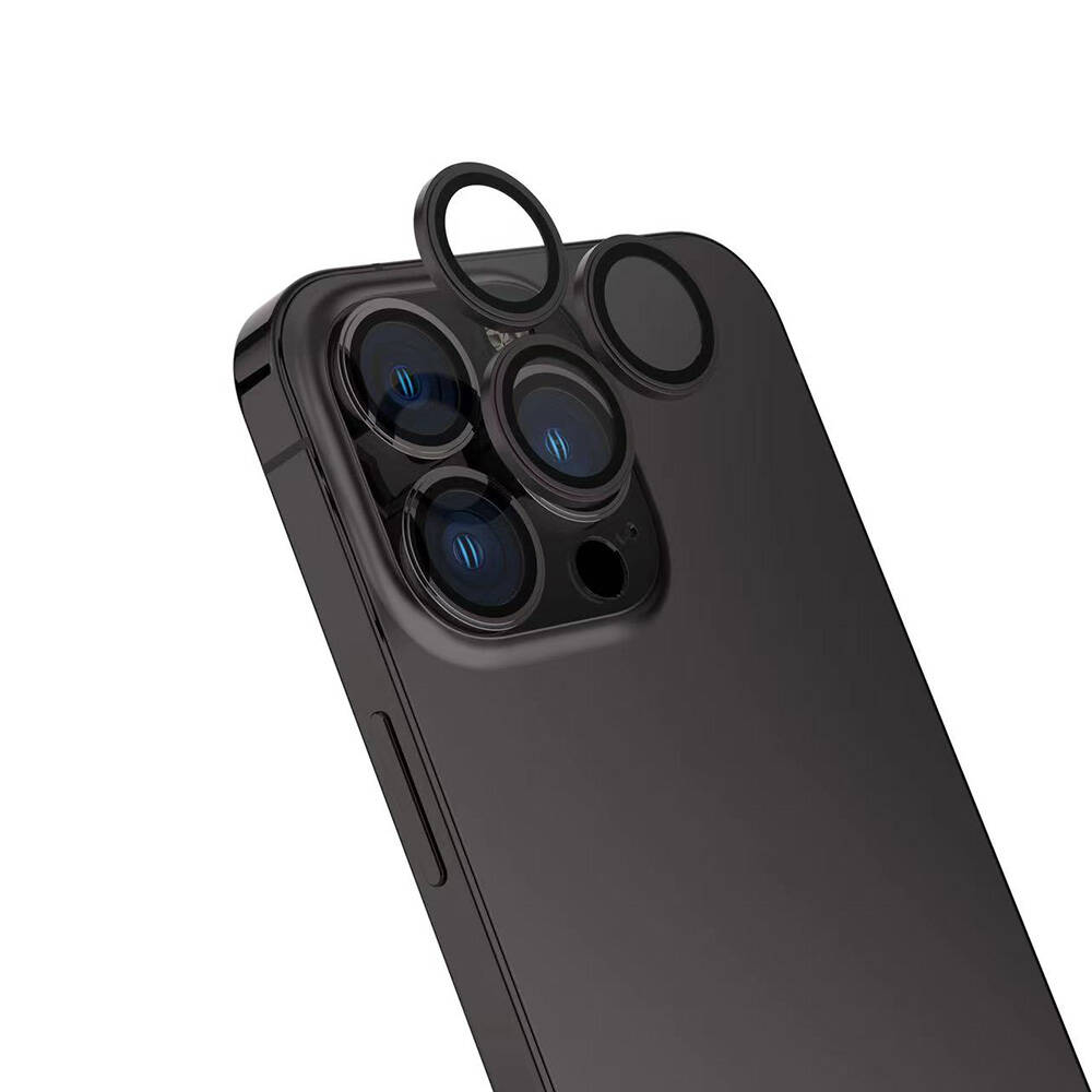 Apple iPhone 16 Pro Max Zore Safir CL-15 Parmak İzi Bırakmayan Anti-Reflective Kamera Lens Koruyucu - Siyah