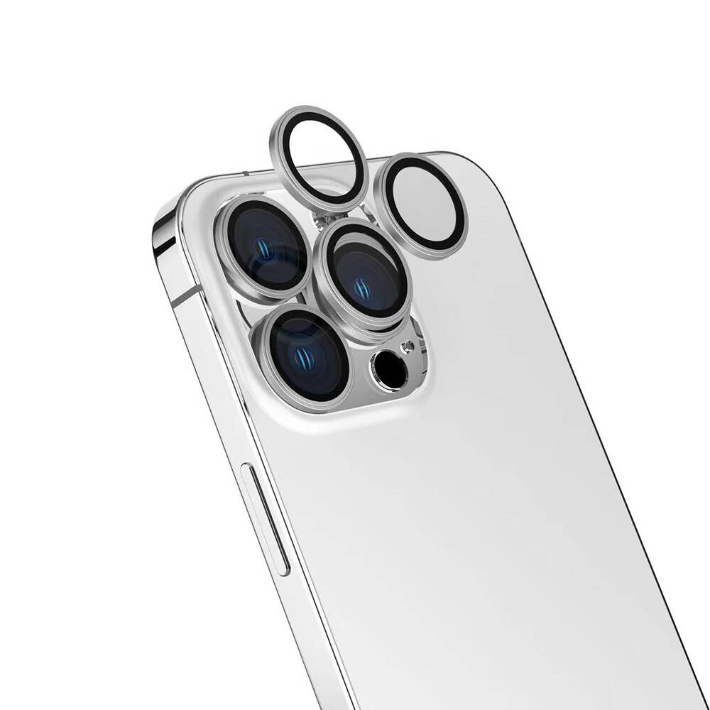 Apple iPhone 16 Pro Max Zore Safir CL-15 Parmak İzi Bırakmayan Anti-Reflective Kamera Lens Koruyucu - Gümüş