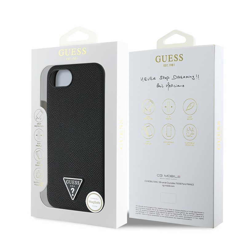 Apple iPhone 16E Kılıf Guess Orjinal Lisanslı M-safe Şarj Özellikli Grained Triangle Kapak - 9