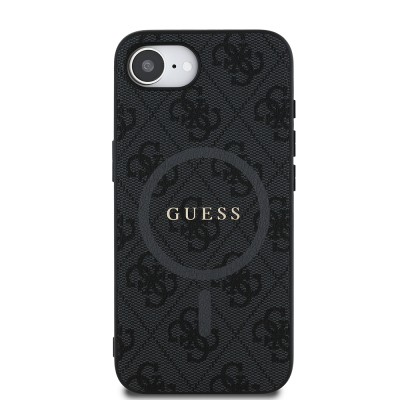 Apple iPhone 16E Kılıf Guess Orjinal Lisanslı M-safe Şarj Özellikli PU Halkalı 4G Desenli Yazı Logolu Kapak - 5