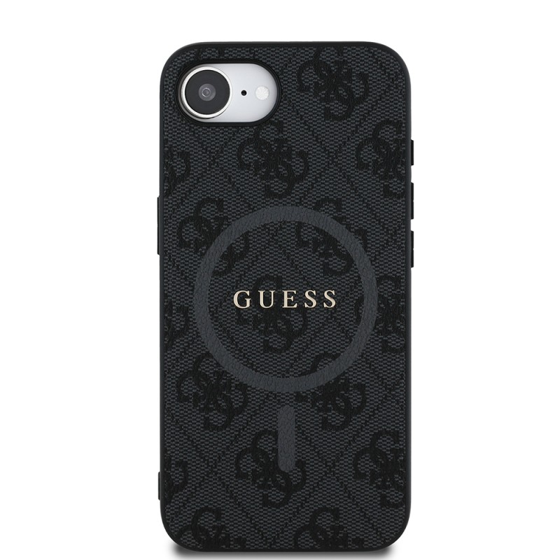 Apple iPhone 16E Kılıf Guess Orjinal Lisanslı M-safe Şarj Özellikli PU Halkalı 4G Desenli Yazı Logolu Kapak - 5