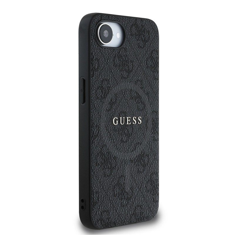 Apple iPhone 16E Kılıf Guess Orjinal Lisanslı M-safe Şarj Özellikli PU Halkalı 4G Desenli Yazı Logolu Kapak - 6
