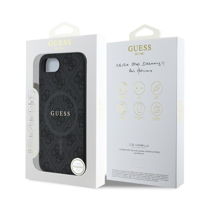 Apple iPhone 16E Kılıf Guess Orjinal Lisanslı M-safe Şarj Özellikli PU Halkalı 4G Desenli Yazı Logolu Kapak - 10