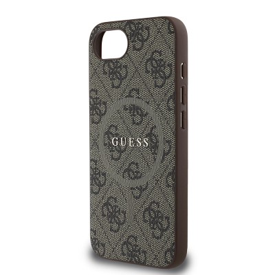 Apple iPhone 16E Kılıf Guess Orjinal Lisanslı M-safe Şarj Özellikli PU Halkalı 4G Desenli Yazı Logolu Kapak - 15