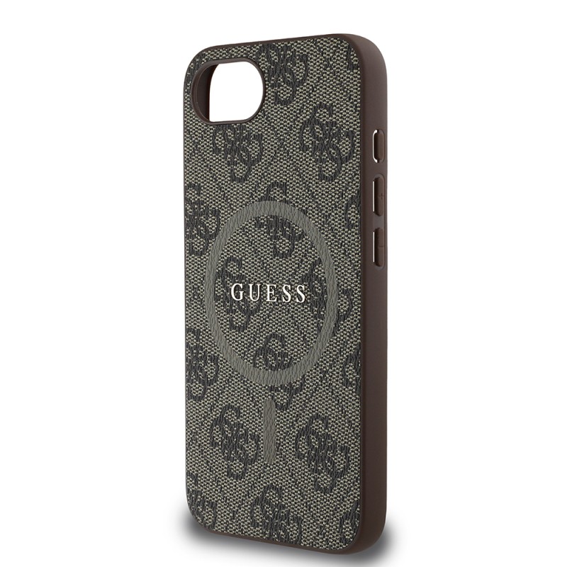 Apple iPhone 16E Kılıf Guess Orjinal Lisanslı M-safe Şarj Özellikli PU Halkalı 4G Desenli Yazı Logolu Kapak - 15