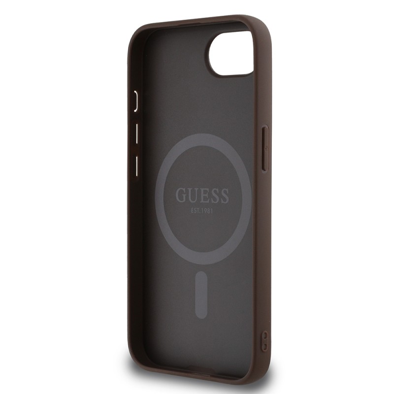 Apple iPhone 16E Kılıf Guess Orjinal Lisanslı M-safe Şarj Özellikli PU Halkalı 4G Desenli Yazı Logolu Kapak - 16