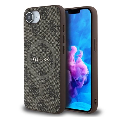 Apple iPhone 16E Kılıf Guess Orjinal Lisanslı M-safe Şarj Özellikli PU Halkalı 4G Desenli Yazı Logolu Kapak - 3