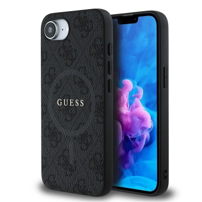 Apple iPhone 16E Kılıf Guess Orjinal Lisanslı M-safe Şarj Özellikli PU Halkalı 4G Desenli Yazı Logolu Kapak - 2