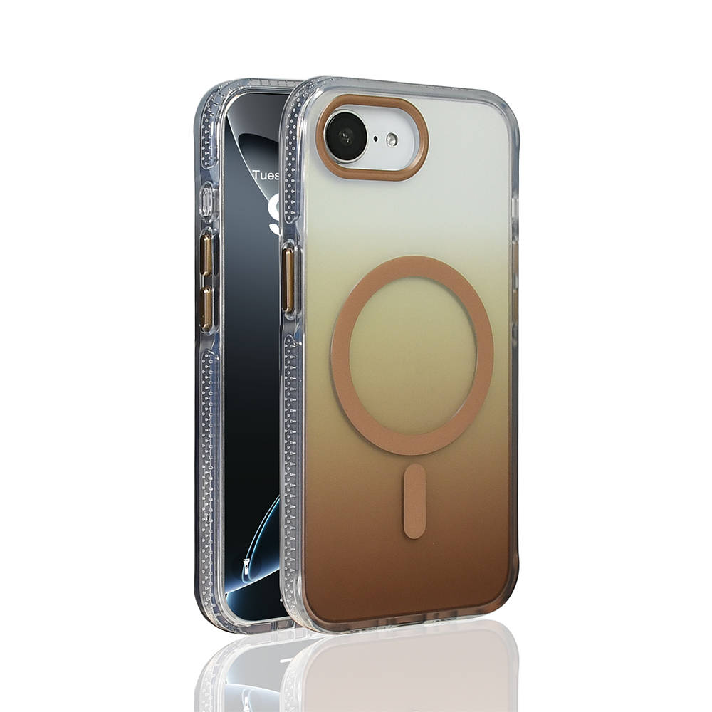 iPhone 16E Kılıf M-safe Şarj Özellikli Transparan Renk Geçişli Zore Toros Kapak - Gold