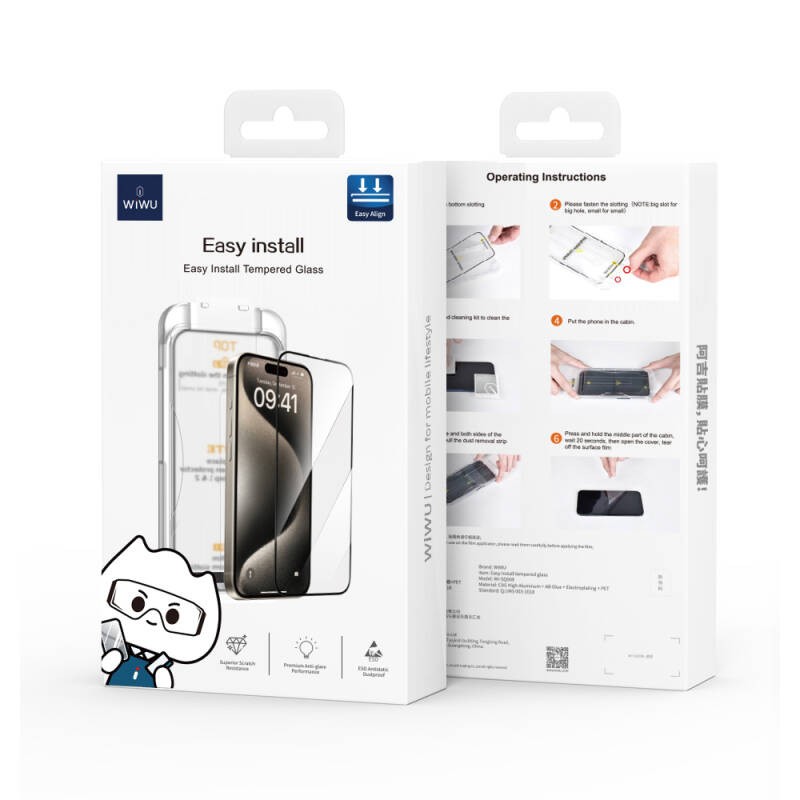 Apple iPhone 16E Wiwu SQ-008 Oleofobik Easy Install Darbeye Karşı Dayanıklı Temperli Cam Ekran Koruyucu + Kolay Uygulama Aparatlı - 6
