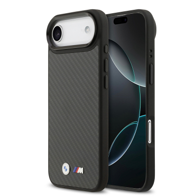 Apple iPhone 17 Air Case, BMW Original Licensed M-safe Charging Enabled Carbon Fiber Metal Logo Cover - BMW