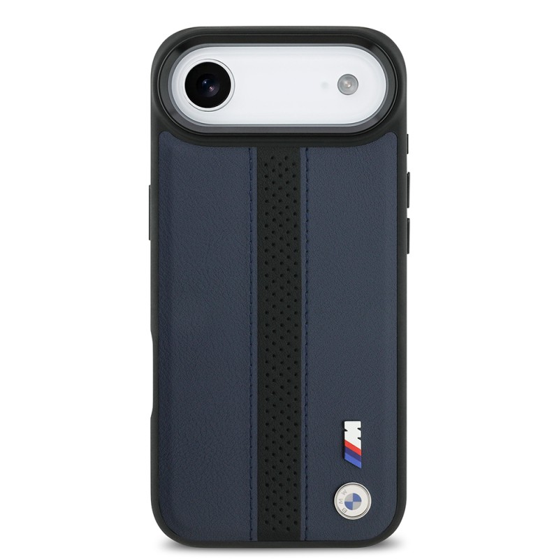 Apple iPhone 17 Air Case BMW Original Licensed M-safe Charging Feature Leather Back Surface Metal Logo Perforated Strip Design Cover - 6