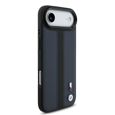 Apple iPhone 17 Air Case BMW Original Licensed M-safe Charging Feature Leather Back Surface Metal Logo Perforated Strip Design Cover - 7