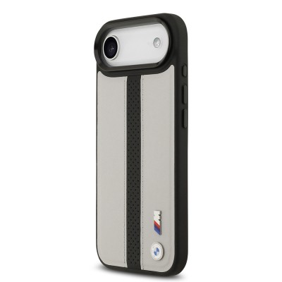 Apple iPhone 17 Air Case BMW Original Licensed M-safe Charging Feature Leather Back Surface Metal Logo Perforated Strip Design Cover - 11