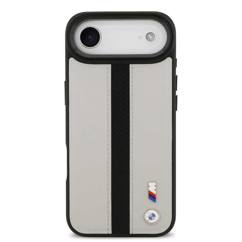 Apple iPhone 17 Air Case BMW Original Licensed M-safe Charging Feature Leather Back Surface Metal Logo Perforated Strip Design Cover - 12