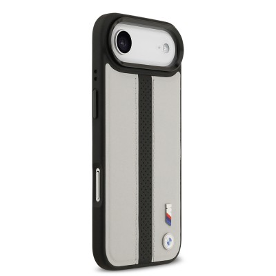 Apple iPhone 17 Air Case BMW Original Licensed M-safe Charging Feature Leather Back Surface Metal Logo Perforated Strip Design Cover - 13