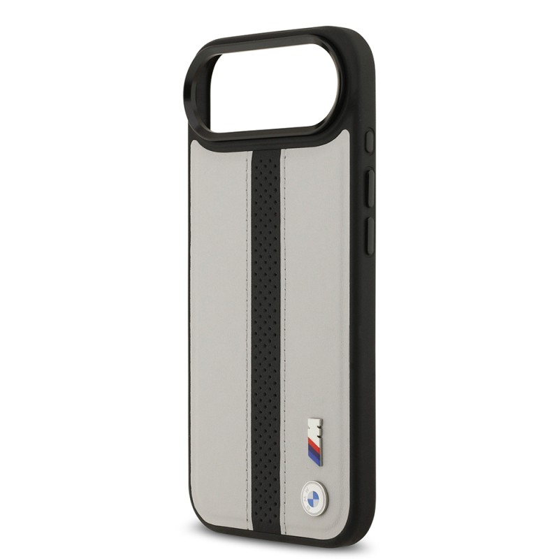 Apple iPhone 17 Air Case BMW Original Licensed M-safe Charging Feature Leather Back Surface Metal Logo Perforated Strip Design Cover - 15