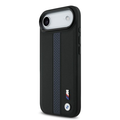 Apple iPhone 17 Air Case BMW Original Licensed M-safe Charging Feature Leather Back Surface Metal Logo Perforated Strip Design Cover - 17