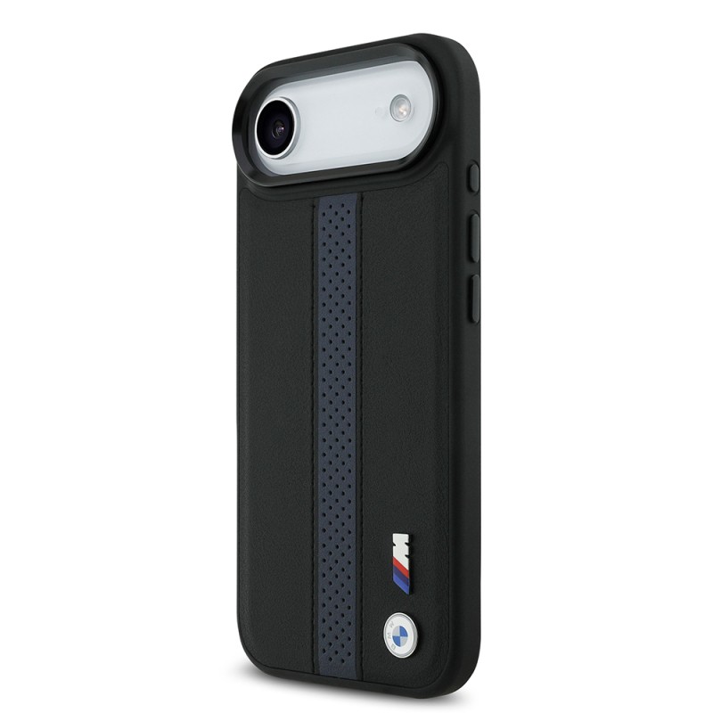 Apple iPhone 17 Air Case BMW Original Licensed M-safe Charging Feature Leather Back Surface Metal Logo Perforated Strip Design Cover - 17