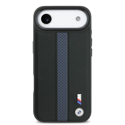 Apple iPhone 17 Air Case BMW Original Licensed M-safe Charging Feature Leather Back Surface Metal Logo Perforated Strip Design Cover - 18