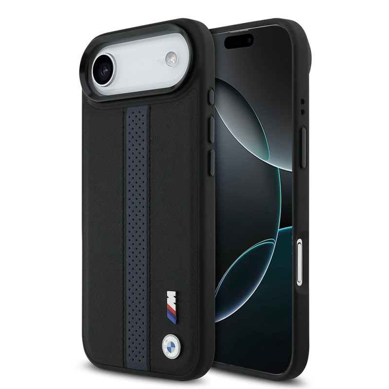 Apple iPhone 17 Air Case BMW Original Licensed M-safe Charging Feature Leather Back Surface Metal Logo Perforated Strip Design Cover - 4