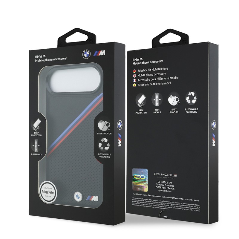 Apple iPhone 17 Air Case BMW Original Licensed M-Safe Charging Feature M Logo Three Stripe Perforated Leather Cover - 16
