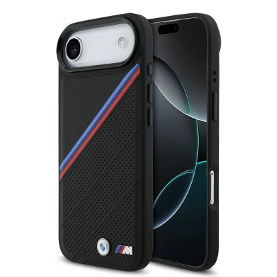 Apple iPhone 17 Air Case BMW Original Licensed M-Safe Charging Feature M Logo Three Stripe Perforated Leather Cover - 2