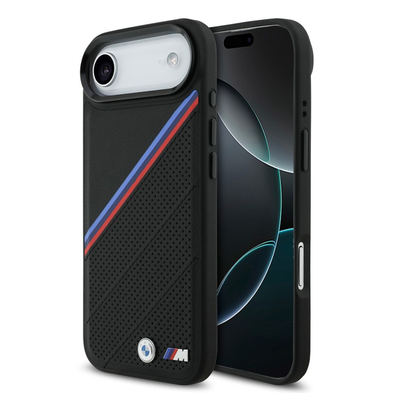 Apple iPhone 17 Air Case BMW Original Licensed M-Safe Charging Feature M Logo Three Stripe Perforated Leather Cover - 2