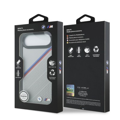 Apple iPhone 17 Air Case BMW Original Licensed M-Safe Charging Feature M Logo Three Stripe Perforated Leather Cover - 17