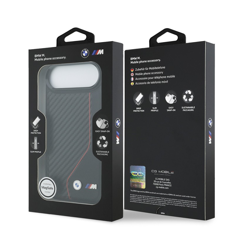 Apple iPhone 17 Air Case BMW Original Licensed M-Safe Charging Feature Metal BMW and M Logo PU Carbon Design Cover - 10