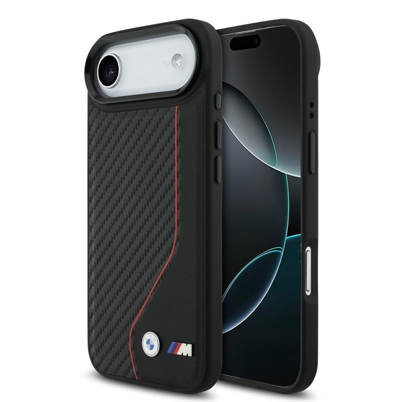 Apple iPhone 17 Air Case BMW Original Licensed M-Safe Charging Feature Metal BMW and M Logo PU Carbon Design Cover - 1