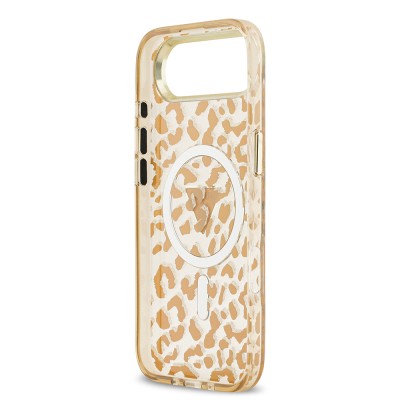 Apple iPhone 17 Air Case Guess Original Licensed M-Safe Charging Feature Triangle Logo Glitter Leopard Pattern Cover - 9