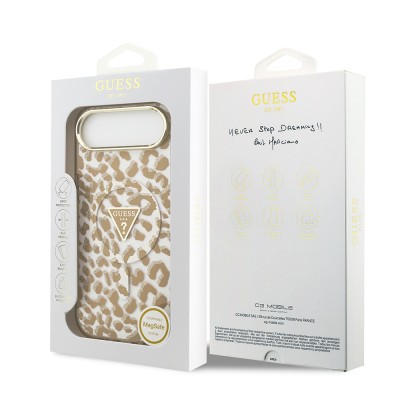 Apple iPhone 17 Air Case Guess Original Licensed M-Safe Charging Feature Triangle Logo Glitter Leopard Pattern Cover - 16