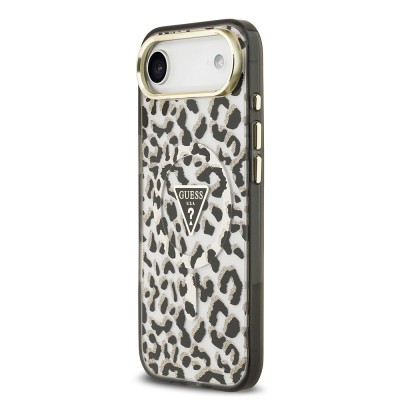 Apple iPhone 17 Air Case Guess Original Licensed M-Safe Charging Feature Triangle Logo Glitter Leopard Pattern Cover - 10