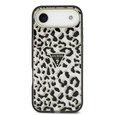 Apple iPhone 17 Air Case Guess Original Licensed M-Safe Charging Feature Triangle Logo Glitter Leopard Pattern Cover - 11
