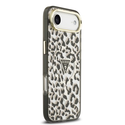 Apple iPhone 17 Air Case Guess Original Licensed M-Safe Charging Feature Triangle Logo Glitter Leopard Pattern Cover - 12