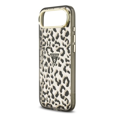 Apple iPhone 17 Air Case Guess Original Licensed M-Safe Charging Feature Triangle Logo Glitter Leopard Pattern Cover - 14