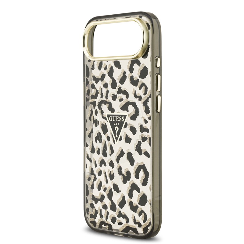 Apple iPhone 17 Air Case Guess Original Licensed M-Safe Charging Feature Triangle Logo Glitter Leopard Pattern Cover - 14