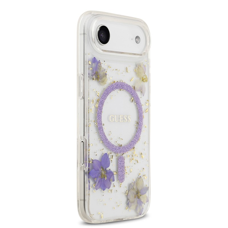 Apple iPhone 17 Air Case Guess Original Licensed M-safe Charging Transparent Resin Flowers Cover - 6