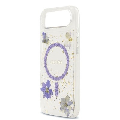 Apple iPhone 17 Air Case Guess Original Licensed M-safe Charging Transparent Resin Flowers Cover - 8