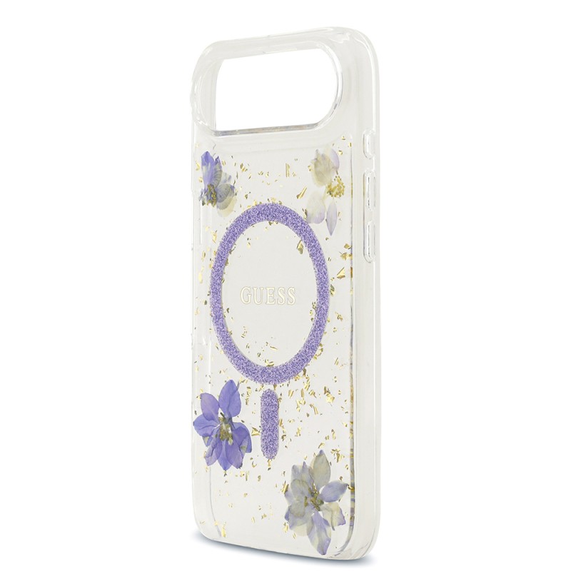 Apple iPhone 17 Air Case Guess Original Licensed M-safe Charging Transparent Resin Flowers Cover - 8