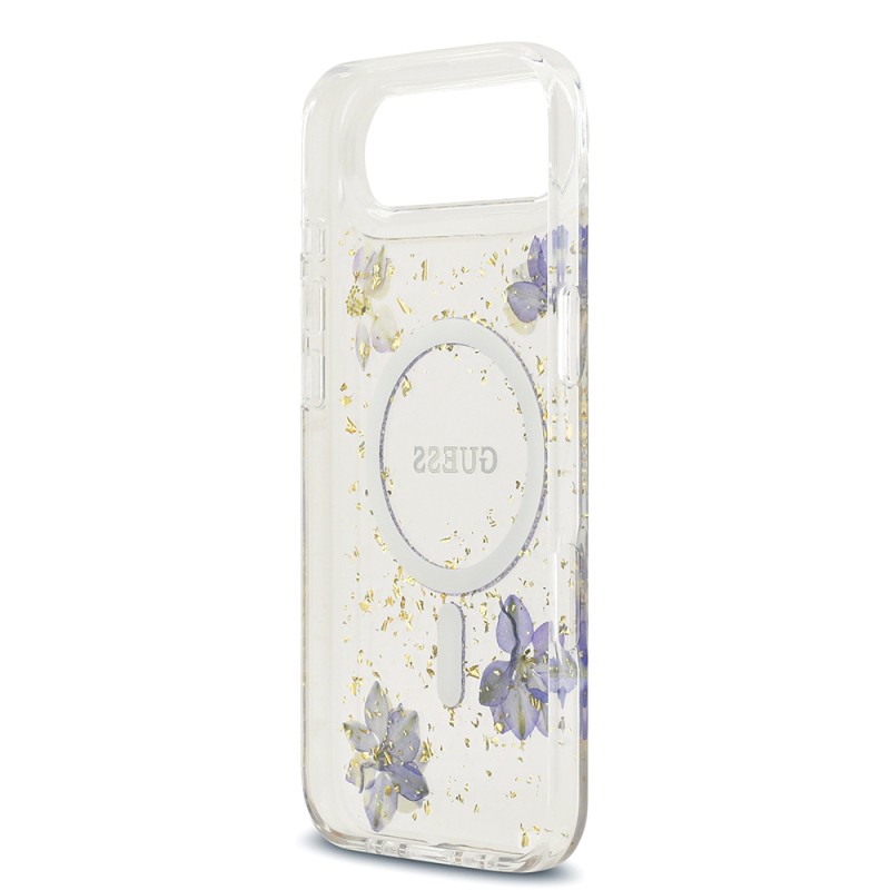 Apple iPhone 17 Air Case Guess Original Licensed M-safe Charging Transparent Resin Flowers Cover - 9