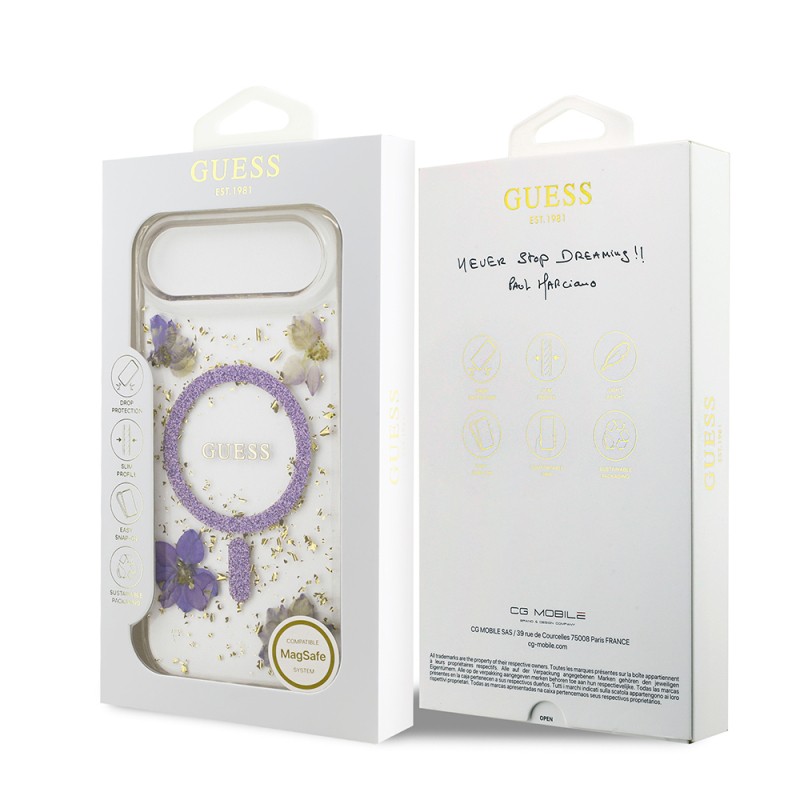 Apple iPhone 17 Air Case Guess Original Licensed M-safe Charging Transparent Resin Flowers Cover - 16