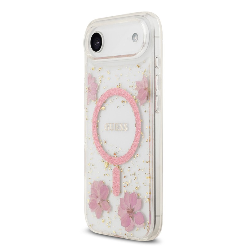 Apple iPhone 17 Air Case Guess Original Licensed M-safe Charging Transparent Resin Flowers Cover - 10