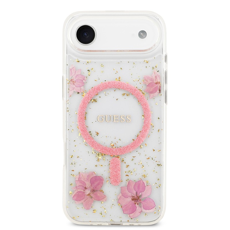 Apple iPhone 17 Air Case Guess Original Licensed M-safe Charging Transparent Resin Flowers Cover - 11