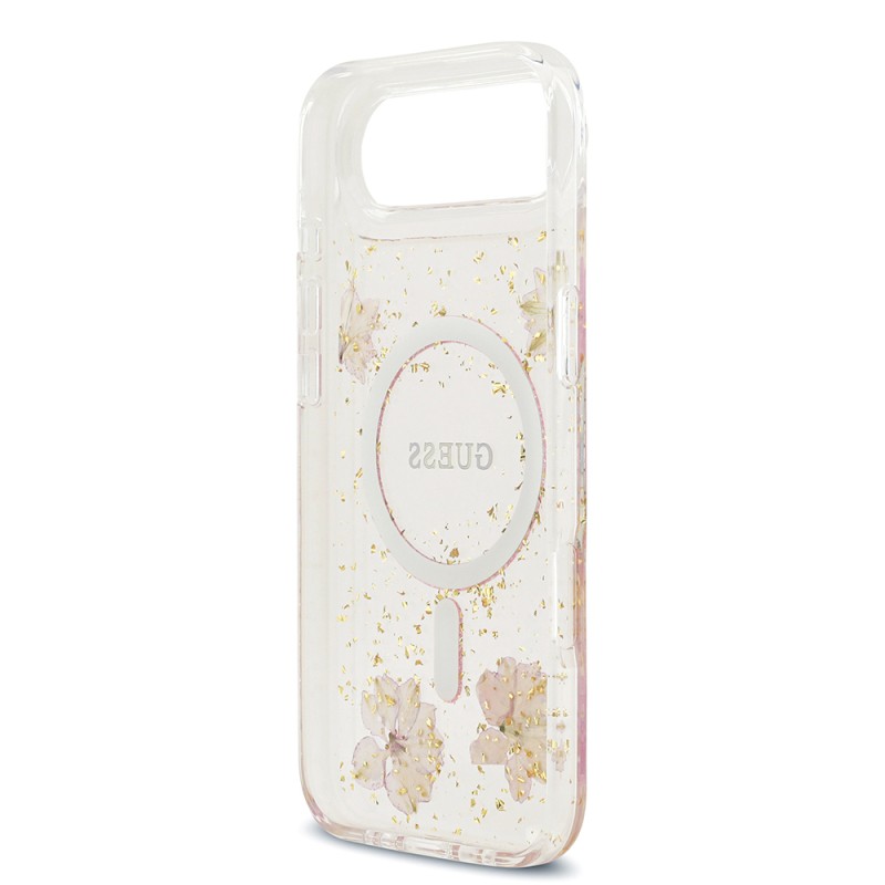 Apple iPhone 17 Air Case Guess Original Licensed M-safe Charging Transparent Resin Flowers Cover - 15