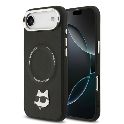 Apple iPhone 17 Air Case Karl Lagerfeld Original Licensed M-Safe Charging Feature Metal Camera and Button Design Choupette PU Leather Cover - Karl Lagerfeld