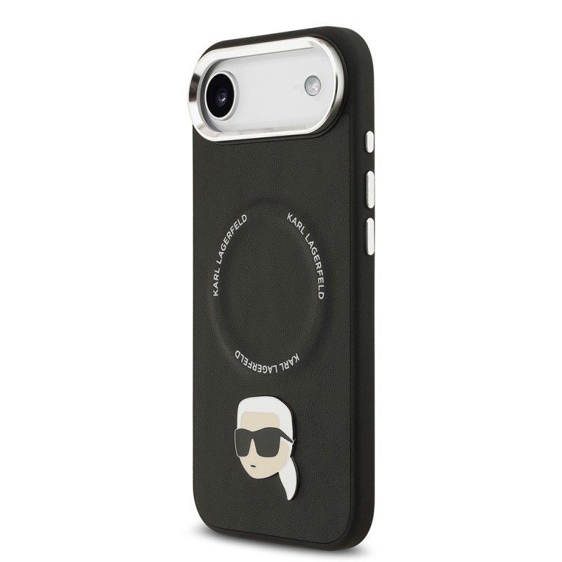 Apple iPhone 17 Air Case Karl Lagerfeld Original Licensed M-Safe Charging Feature Metal Camera and Button Design Karl PU Leather Cover - 3