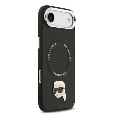 Apple iPhone 17 Air Case Karl Lagerfeld Original Licensed M-Safe Charging Feature Metal Camera and Button Design Karl PU Leather Cover - 5